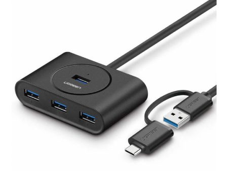 Ugreen 4 Port USB 3.0 Hub With Type-c Adapter - 1 Meter   Black For Discount