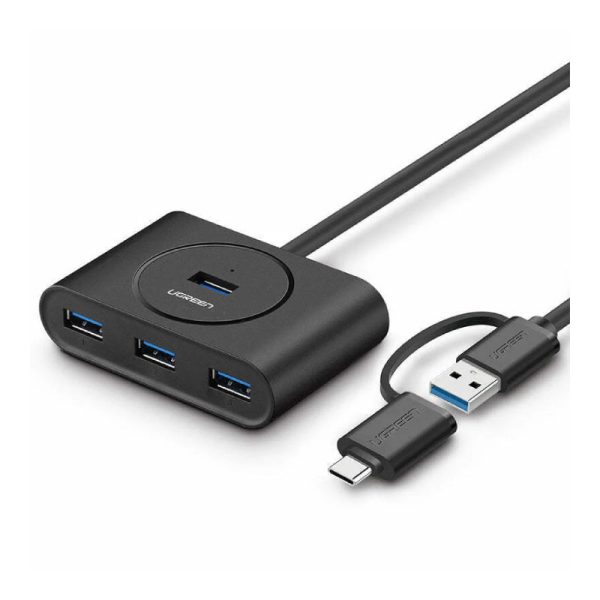 Ugreen 4 Port USB 3.0 Hub With Type-c Adapter - 1 Meter   Black For Discount