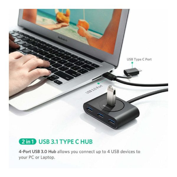 Ugreen 4 Port USB 3.0 Hub With Type-c Adapter - 1 Meter   Black For Discount