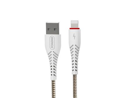 Foneng X15 Braid Lightning Data Cable Fast 2.4A - 1.2 Meter   White Fashion