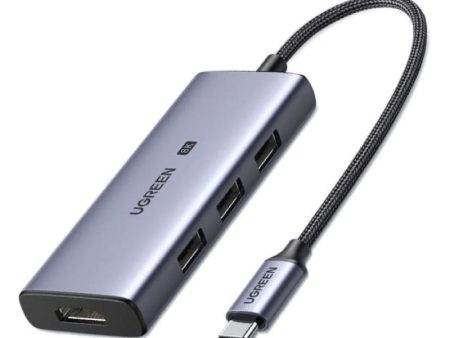 UGREEN 4-in-1 Adapter USB-C to 3x USB 3.0 + HDMI2.1 8K - Grey on Sale