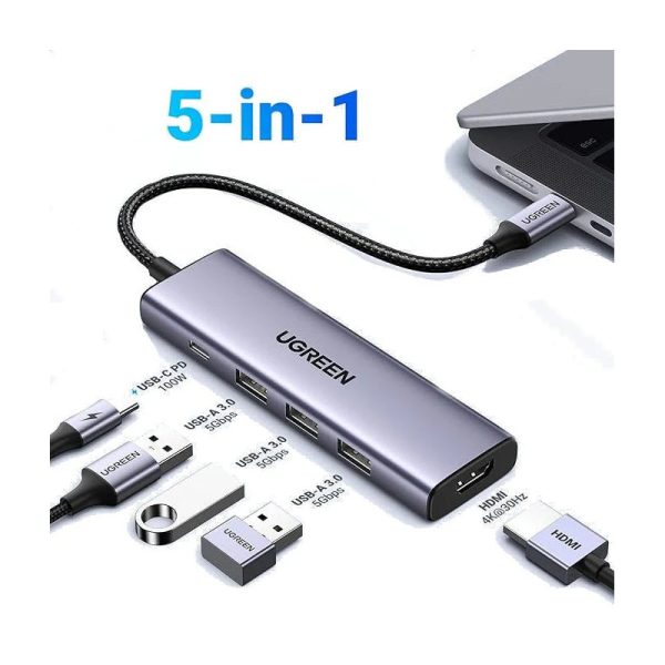 Ugreen 5-in-1 USB-C Hub (100W PD, 4K@30Hz HDMI) Fashion