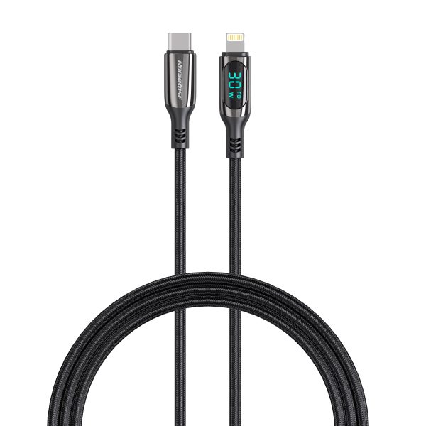 RockRose Transparent 27W Fast Charging Cable with Digital Power Display USB-C to Lightning - Black Online