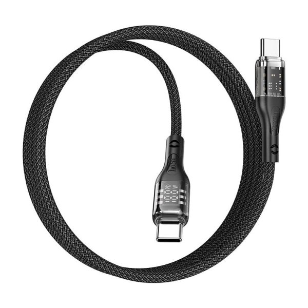 Hoco U115 Type C to Type C PD 100W Transparent Data Cable With Display - 1.2 Meter   Black Online now