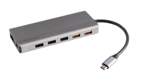 Powerology 12in1 USB-C Hub - HDMI   SD & Micro SD   USB   LAN For Sale