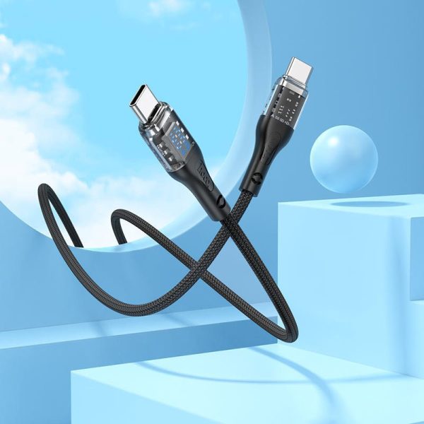 Hoco U115 Type C to Type C PD 100W Transparent Data Cable With Display - 1.2 Meter   Black Online now