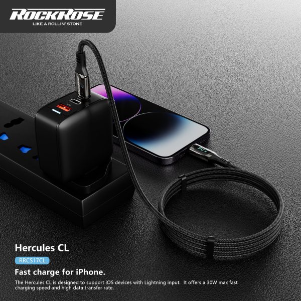 RockRose Transparent 27W Fast Charging Cable with Digital Power Display USB-C to Lightning - Black Online