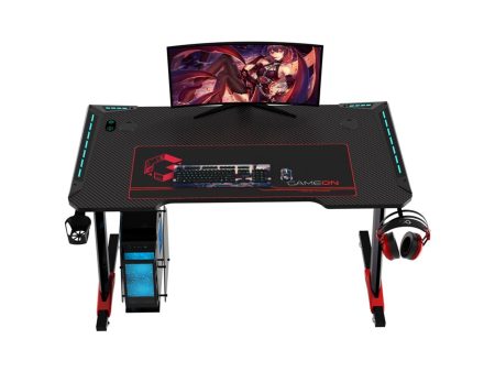 GameOn Raptor II Series Z-Shaped RGB Flowing Light Gaming Desk, Headphone Hook & Cup Holder - Black on Sale